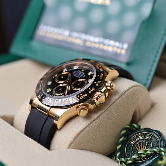 Rolex Daytona Black Diamond Dial Oysterflex Yellow Gold 116518LN